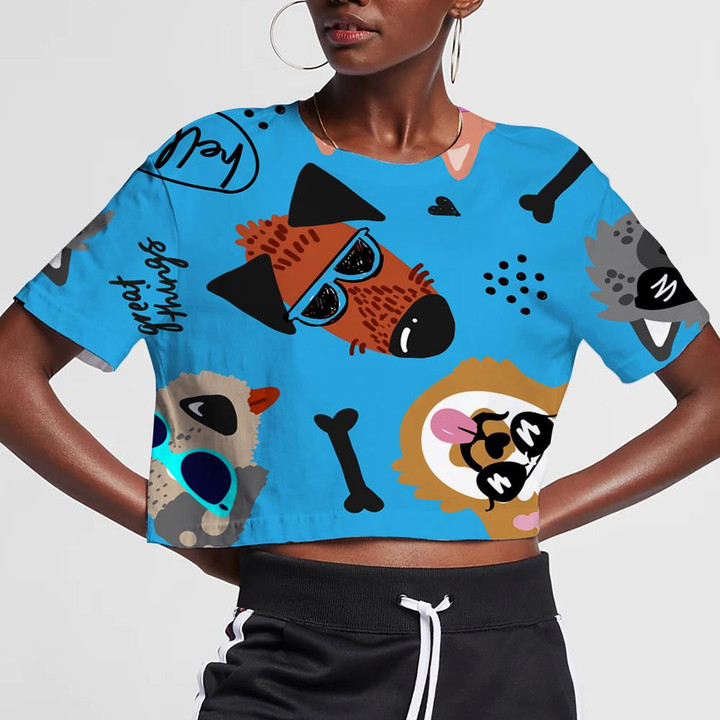 Cool Hand Drawn With Dogs In Glasses 3D Women's Crop Top