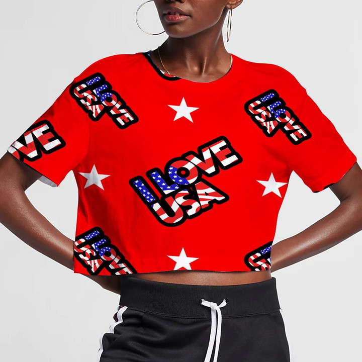 Cool Design I Love USA Word On Red Background 3D Women's Crop Top