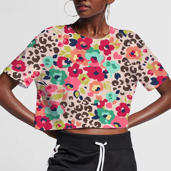 Combination Of Cute Flowers And Leopard 3D Women's Crop Top