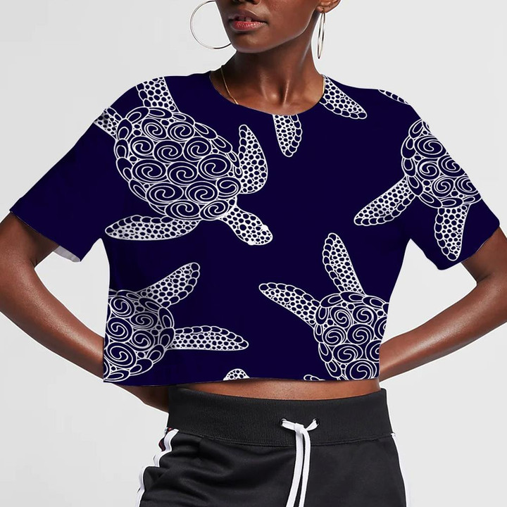 Colorful Turtle With Hand Drawn Illustrations 3D Women's Crop Top