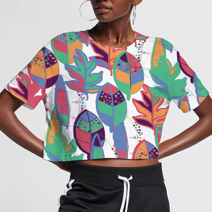 Colorful Tropical Leaves And Tiny Dots Hippie Style Design 3D Women's Crop Top