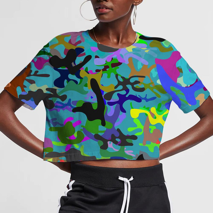 Colorful Spray Painting Festival Camouflage Background 3D Women's Crop Top