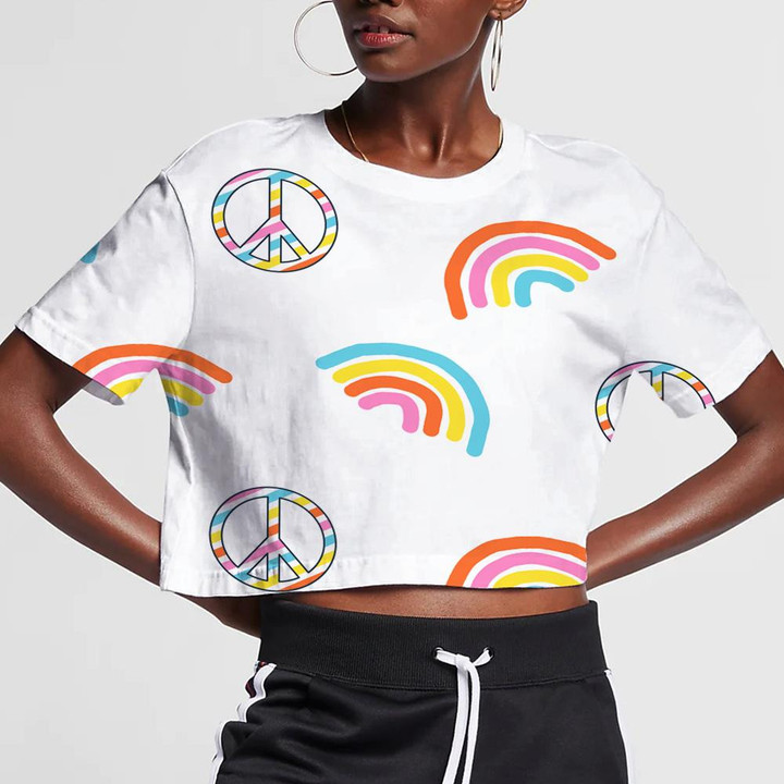 Colorful Hippie Pattern With Rainbow And Peace Symbol 3D Women's Crop Top