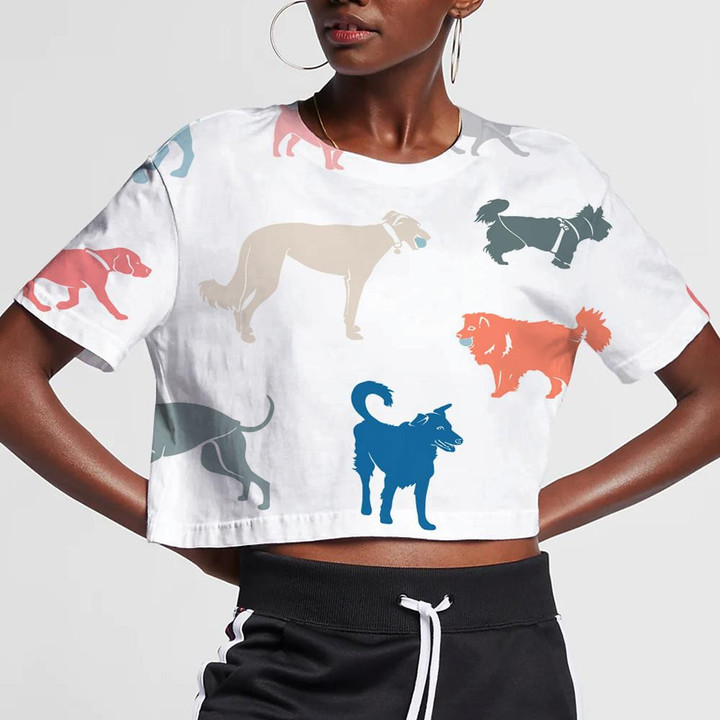 Colorful Dogs Of Different Breeds On White 3D Women's Crop Top