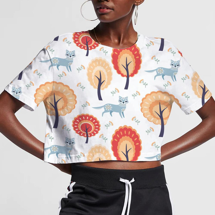 Colorful Decorative In Folk Style With Wolf 3D Women's Crop Top