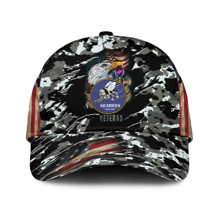 Bald Eagle With Flag Wings And Hunting Camo Pattern Printed Baseball Cap Hat