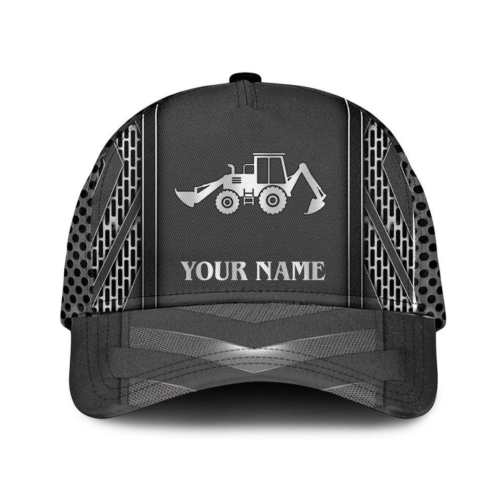 Personalized Custom Front And Backhoe Loader Truck Silver Black And White Pattern Baseball Cap Hat
