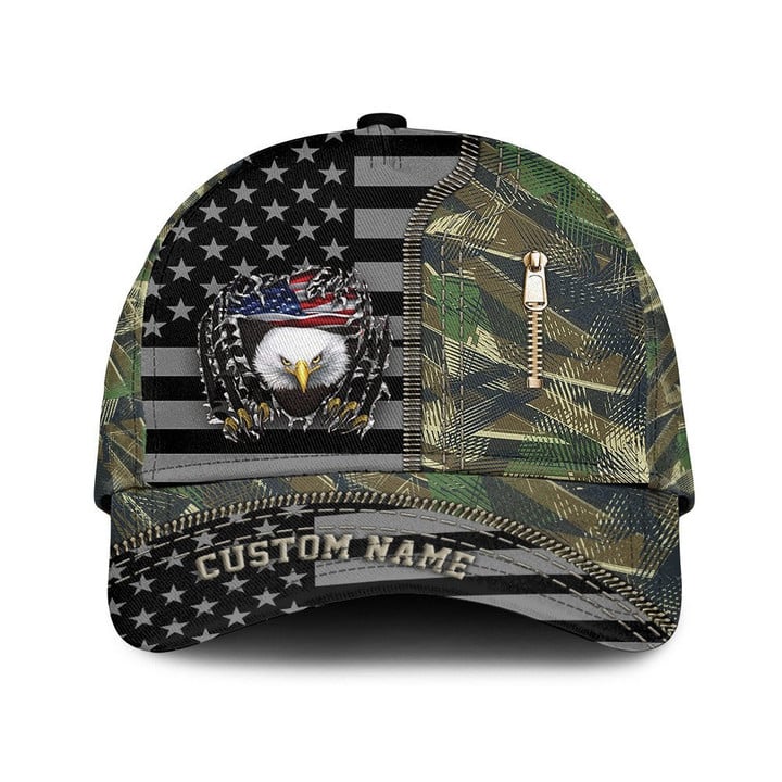 Custom Name Mascot Eagle Breaking USA Flag And Camo Pattern Vintage Printed Baseball Cap Hat