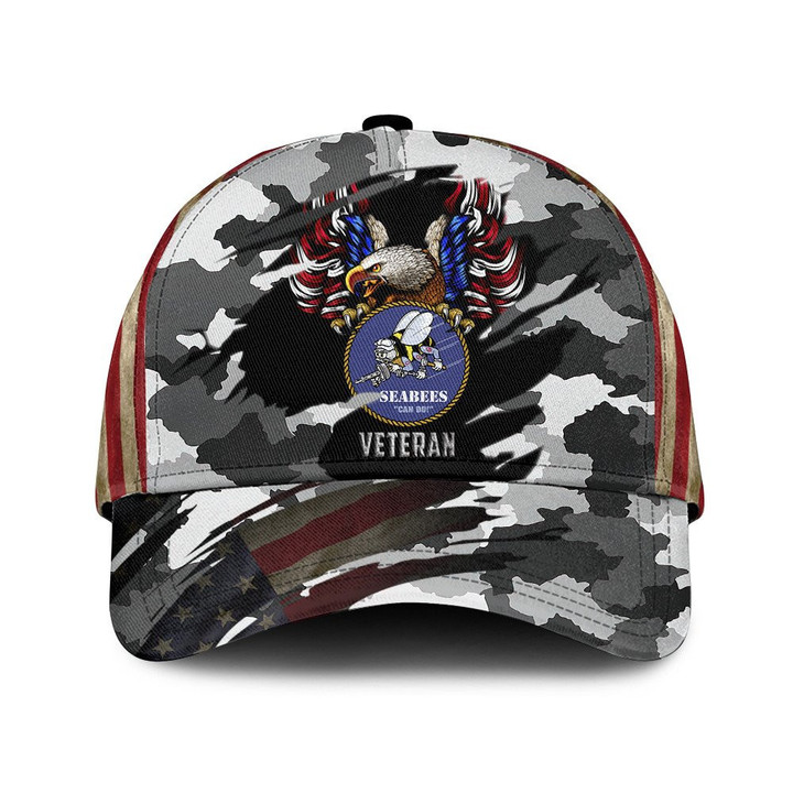 Eagle With US Flag And Camo Pattern Background Printed Baseball Cap Hat