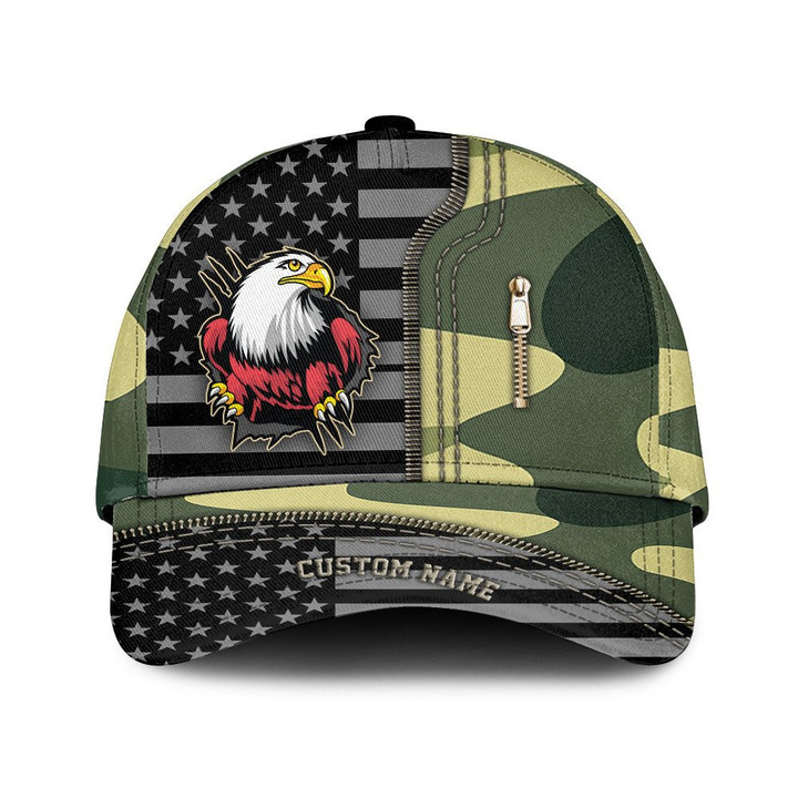 
Custom Name Breaking Fabric Zipper And Camo Pattern Cool Printed Baseball Cap Hat