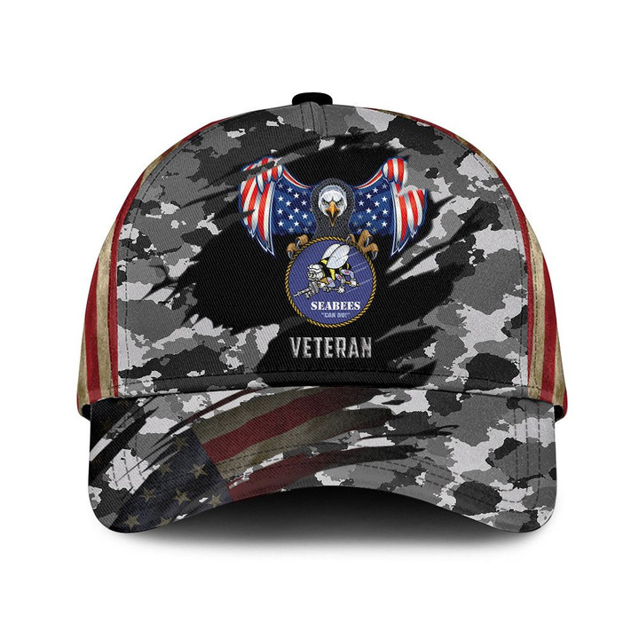 American Flag And Flying Bald Eagle And Unique Camo Pattern Printed Baseball Cap Hat