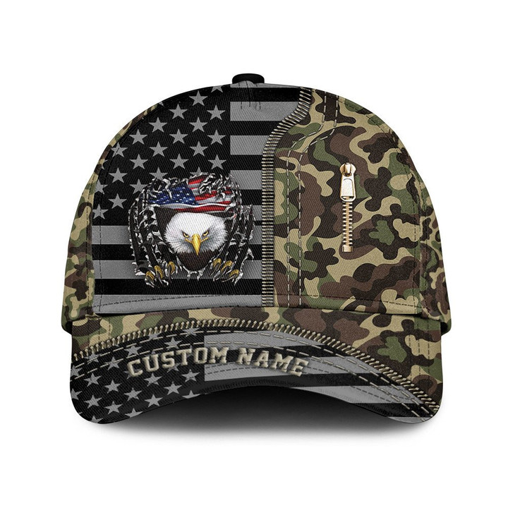 Custom Name Mascot Eagle Breaking USA Flag And Camo Pattern Cool Printed Baseball Cap Hat