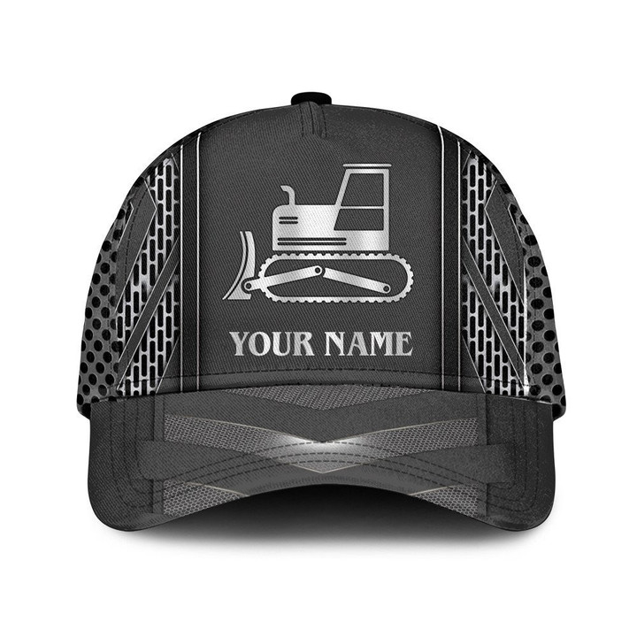 Personalized Custom Bulldozer Truck Silver Black And White Pattern Baseball Cap Hat