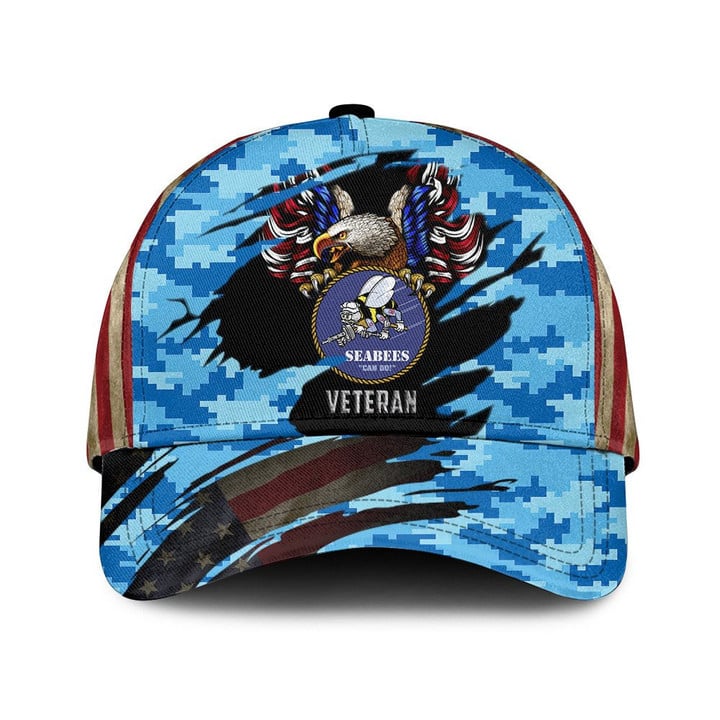 Eagle With US Flag And Blue Camo Digital Pattern Printed Baseball Cap Hat