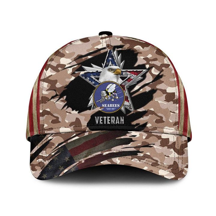 Bald Eagle Against The United States And Baby Brown Camo Pattern Printed Baseball Cap Hat