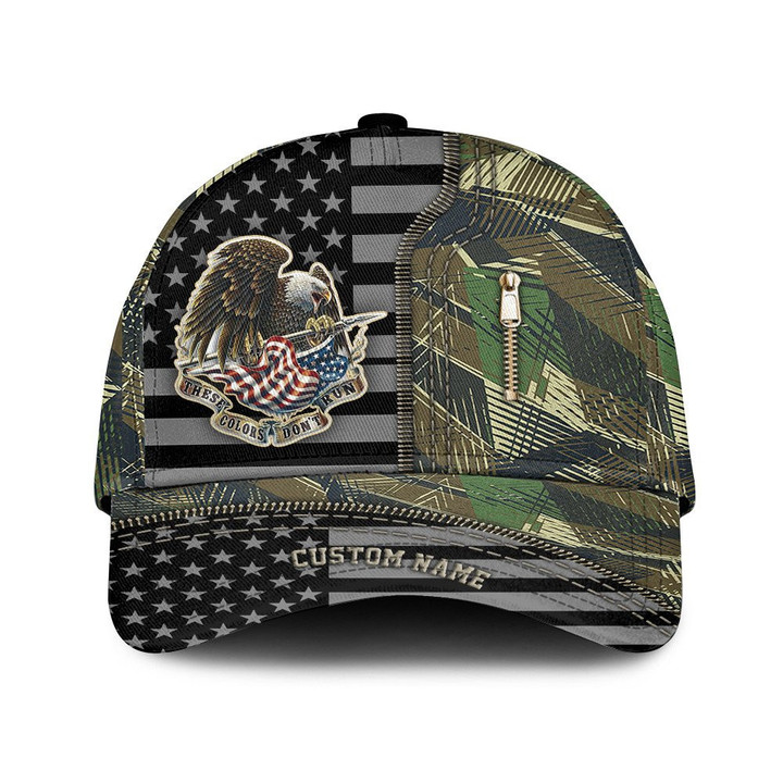 Custom Name These Colors Don't Run Zipper And Camo Pattern Vintage Printed Baseball Cap Hat