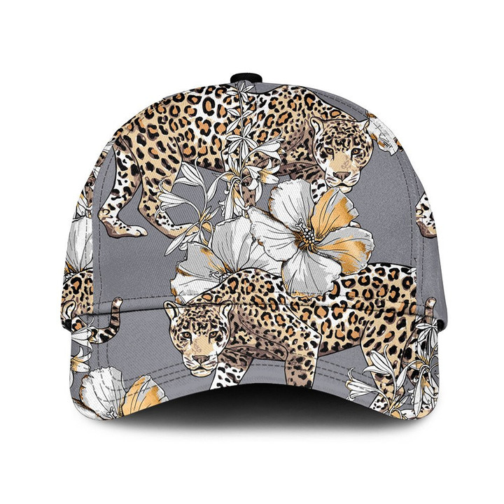 Tropical Leopard And Grey Background Printed Baseball Cap Hat
