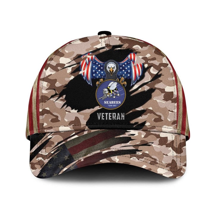 American Flag And Flying Bald Eagle And Baby Brown Camo Pattern Printed Baseball Cap Hat