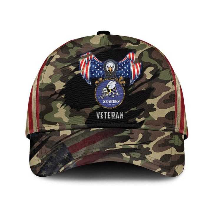 American Flag And Flying Bald Eagle And Military Camo Pattern Printed Baseball Cap Hat