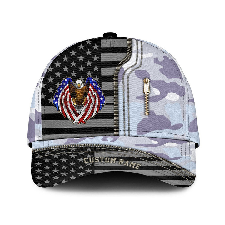Custom Name An Eagle With An American Flag And Purple Camo Pattern Printed Baseball Cap Hat