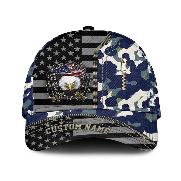 Custom Name Mascot Eagle Breaking USA Flag And Camo Pattern Style Printed Baseball Cap Hat