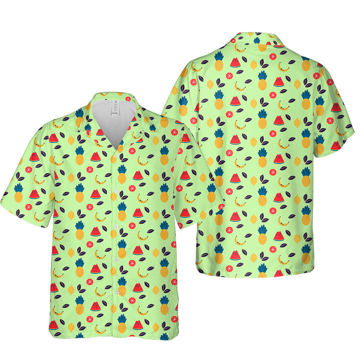 Fruit Pattern On Baby Green Background 3D Hawaiian Shirt
