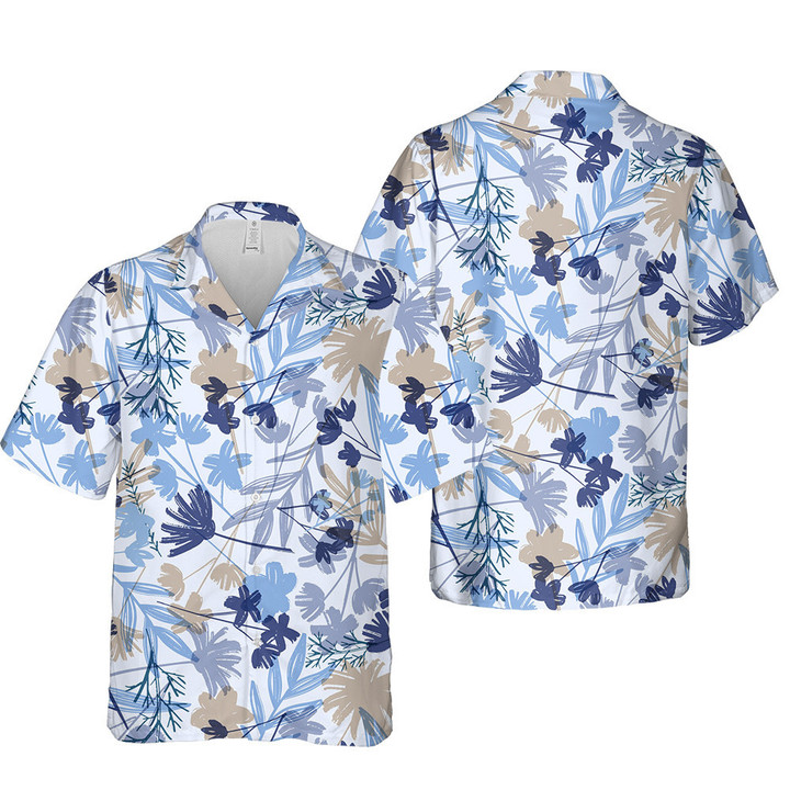 Blue And Beige Artistic Flower And Leaf 3D Hawaiian Shirt