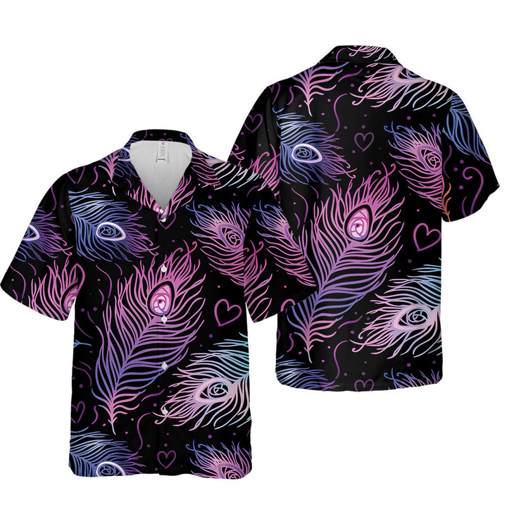 Colorful Ombre Pinky Blue Tone Feather Pyschedelic Pattern 3D Hawaiian Shirt