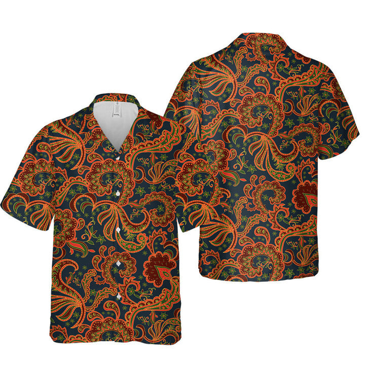 Orange Tone Paisley Pattern Psychedelic Texture Brown 3D Hawaiian Shirt