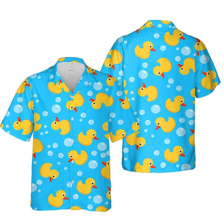 Yellow Ducky Square Pattern White 3D Hawaiian Shirt