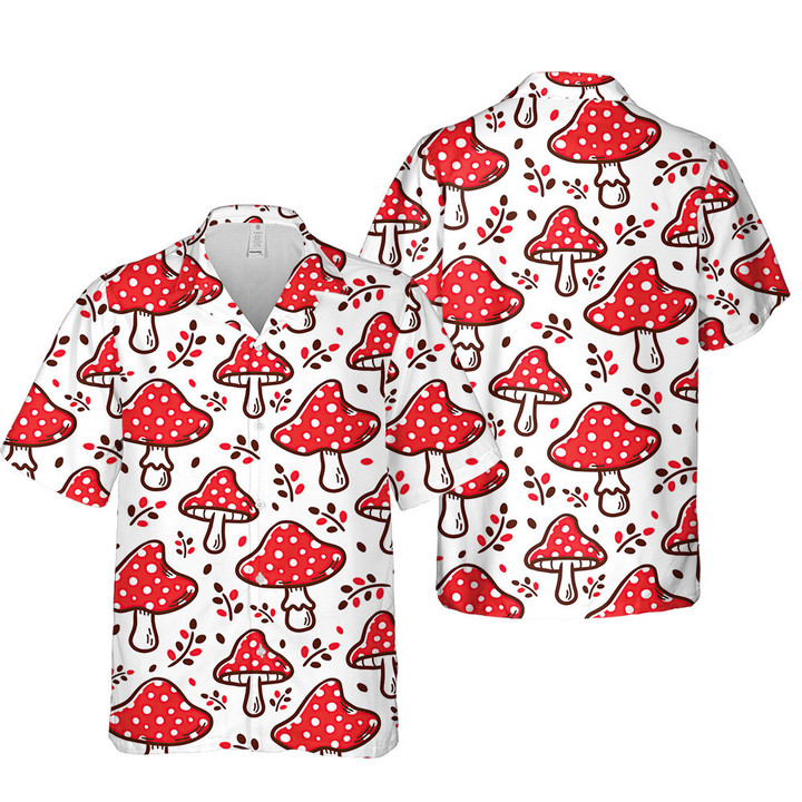 Red Poisonous Mushroom Heads Plants White Theme 3D Hawaiian Shirt