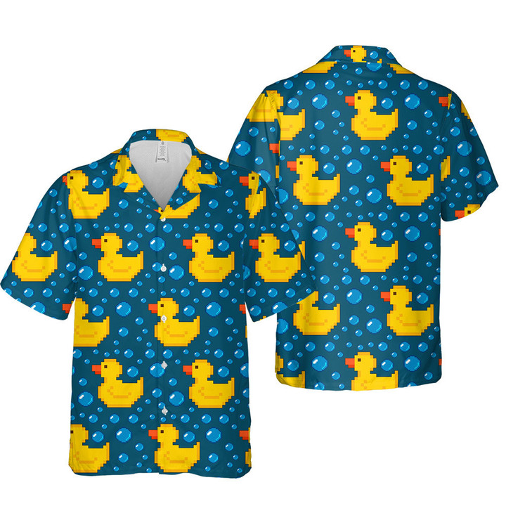 Yellow Cute Duck And Bubble At Lake Blue 3D Hawaiian Shirt