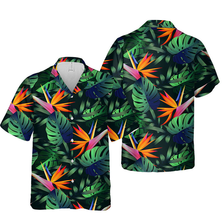 Tropical Flowers Jungle Leaves Bird Paradise 3D Hawaiian Shirt