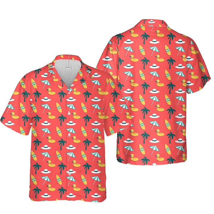 Travel Fun Pattern And Red Background 3D Hawaiian Shirt