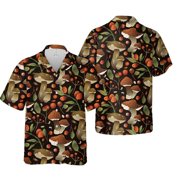 Mushrooms And Tropical Fruit Plant Black 3D Hawaiian Shirt
