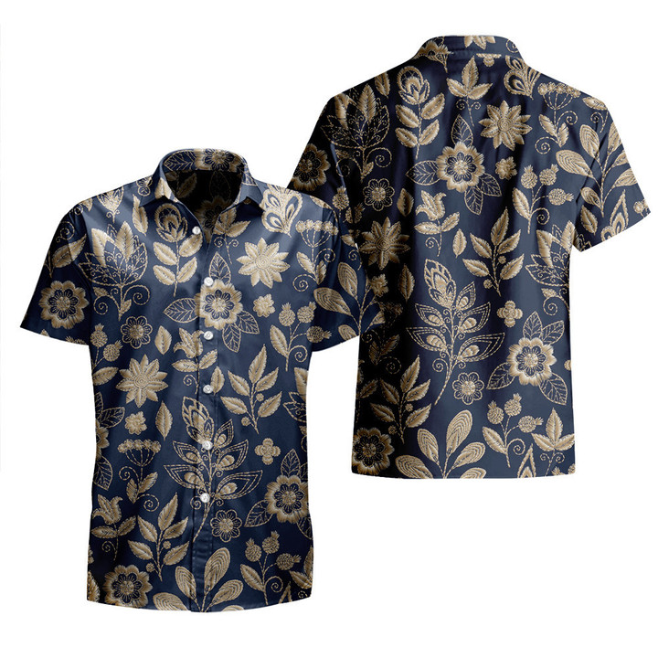 Gold Tone Flower Tropical Garden Summer Vibe Black All Over Print 3D Hawaiian Shirt