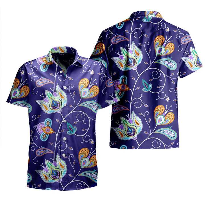 Blue Tone Tropical Flower And Butterflies Blue Theme All Over Print 3D Hawaiian Shirt