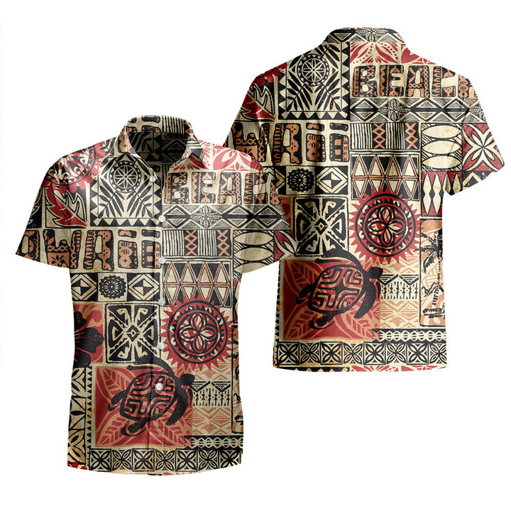 Turtle Hibiscus Flower And Tropical Leave Tribal Pattern All Over Print 3D Hawaiian Shirt
