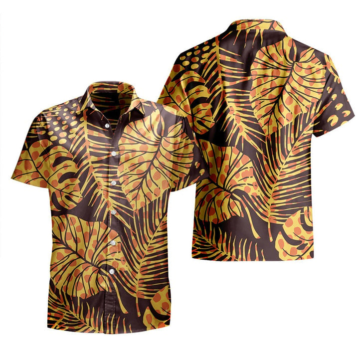 Elephant Ears And Acera Leaf Orange Leopard Skin Texture All Over Print 3D Hawaiian Shirt
