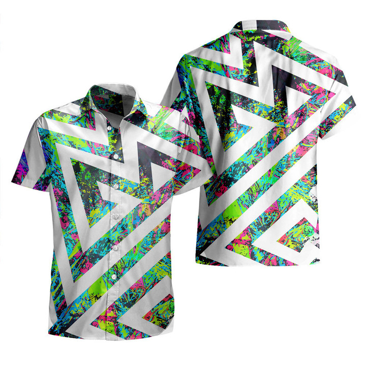 Multicolor Grunge Graffiti Geometric Shapes White Theme All Over Print 3D Hawaiian Shirt