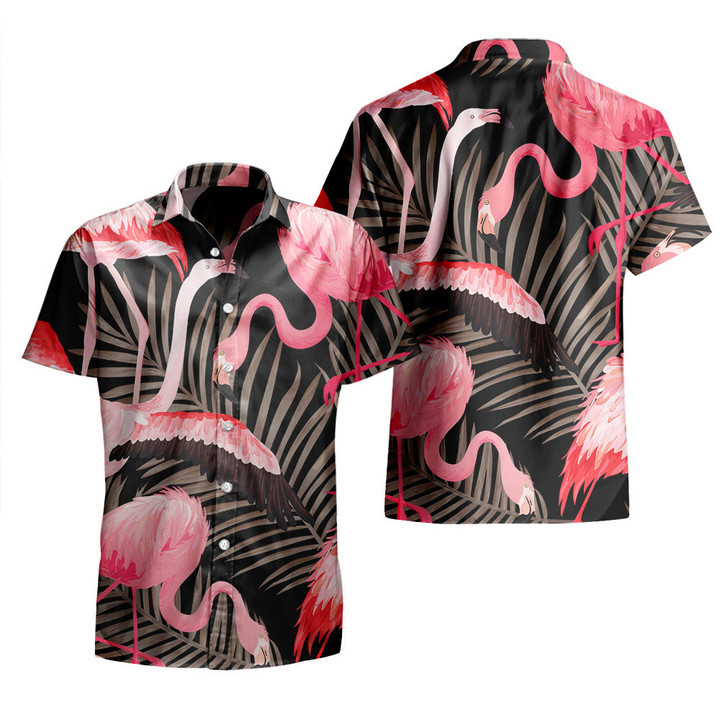 Flying Flamingo Animal Classic Palm Leaves Pattern All Over Print 3D Hawaiian Shirt