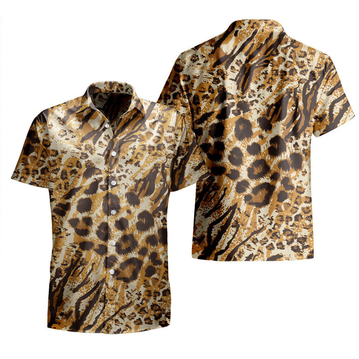 Tone Of Brown Classic Leopard And Zebra Skin Texture All Over Print 3D Hawaiian Shirt