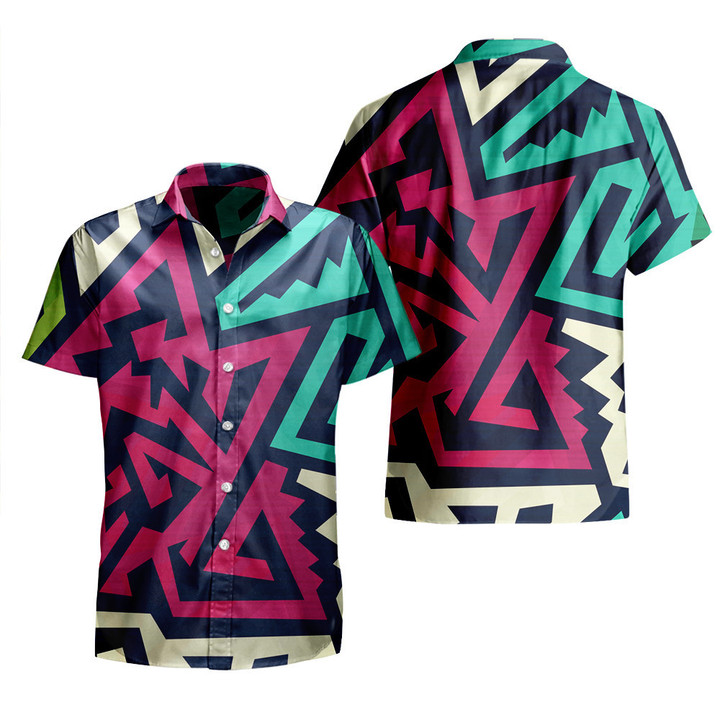 Green And Pink Grunge Graffiti Geometric Shapes All Over Print All Over Print 3D Hawaiian Shirt