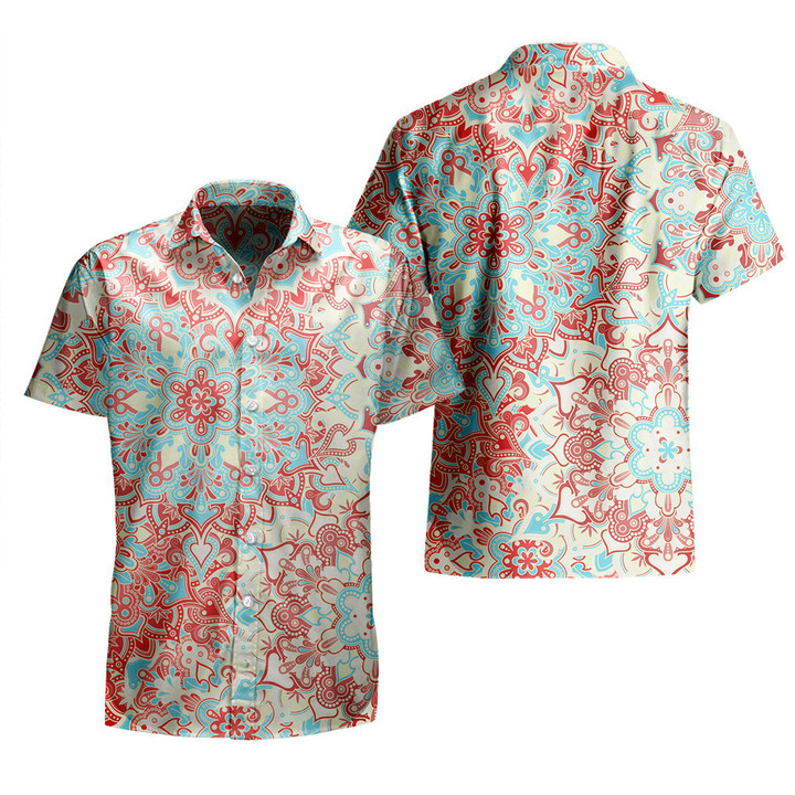 Red And Blue Flower Paisley Pattern Red Tone All Over Print 3D Hawaiian Shirt