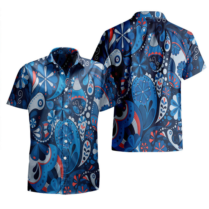 Blue Tone Flower And Leaf Paisley Pattern Skin All Over Print 3D Hawaiian Shirt