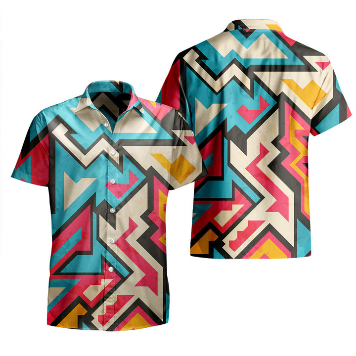 Chromatic Grunge Graffiti Geometric Pattern All Over Print 3D Hawaiian Shirt