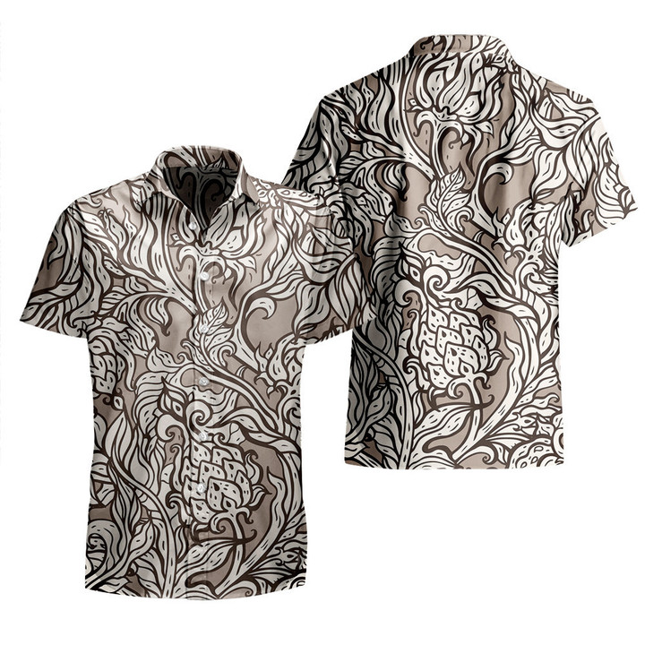 Dried White Leaf Tree Plants Brown Theme All Over Print 3D Hawaiian Shirt