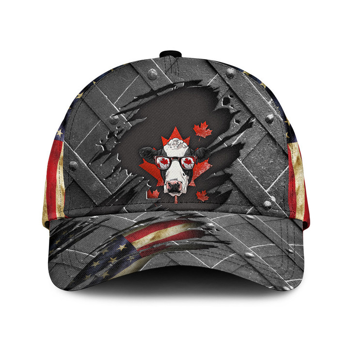Cow Canada Maple Leaf Glasses American Flag Pattern Baseball Cap Hat