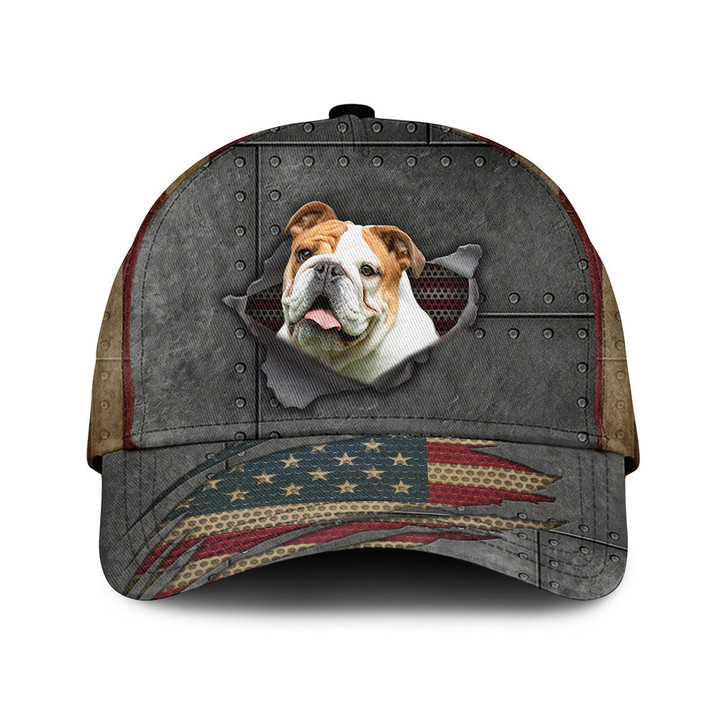 English Bulldog Dog Lovers American Flag Pattern Grey Theme Baseball Cap Hat