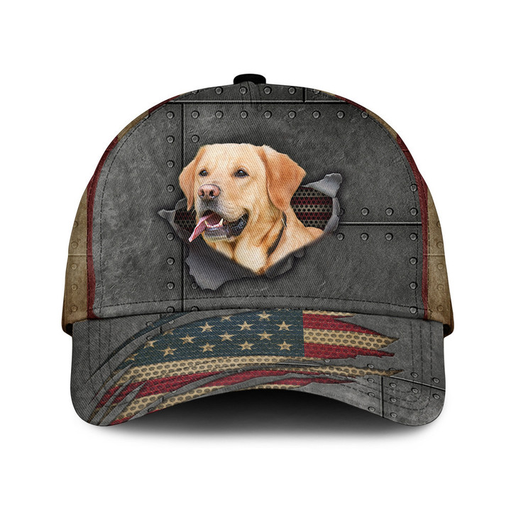 Labrador Retriver Dog Lovers American Flag Pattern Grey Theme Baseball Cap Hat